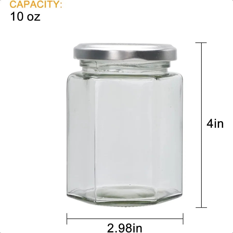 10 oz Honey Jars with Dipper 12 Pack Hexagon Glass Jar with Silver Lids Wooden Sticks for Baby Shower Favors Wedding Favors for