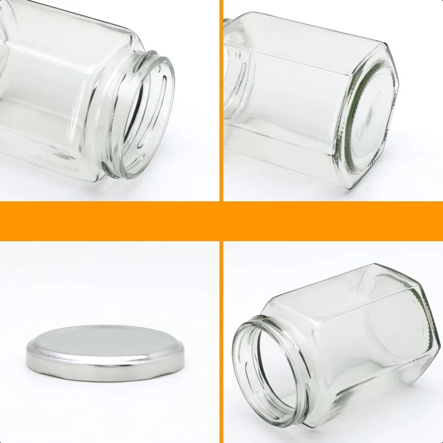 10 oz Honey Jars with Dipper 12 Pack Hexagon Glass Jar with Silver Lids Wooden Sticks for Baby Shower Favors Wedding Favors for