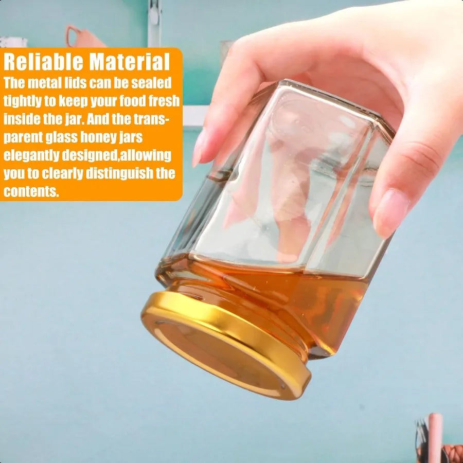 10 oz Honey Jars with Dipper 12 Pack Hexagon Glass Jar with Silver Lids Wooden Sticks for Baby Shower Favors Wedding Favors for