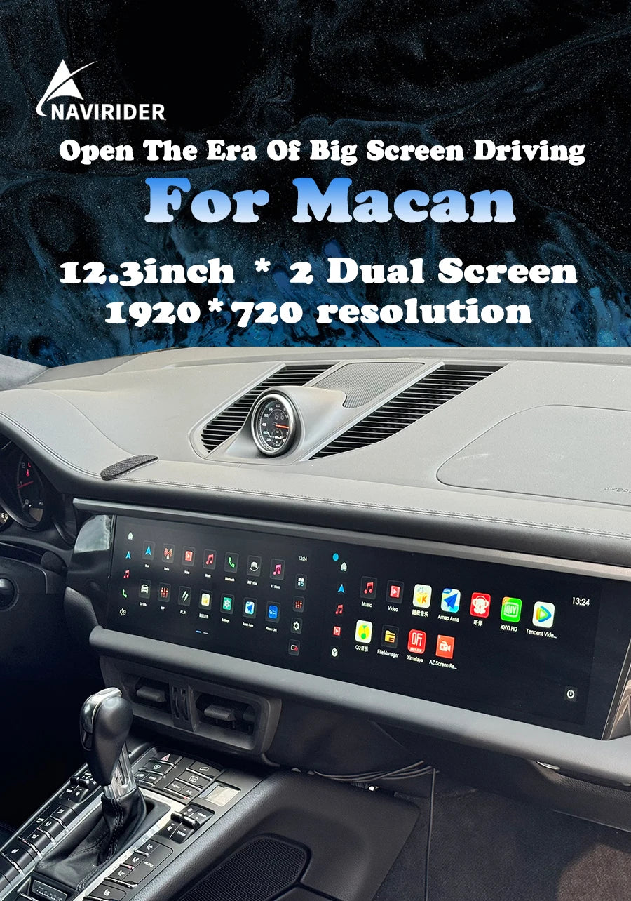 12.3inch Dual Android Screen For Porsche Macan 2011-2017 8G+256GB 2din Car GPS Multimedia Video Player  Radio Head Unit Carplay
