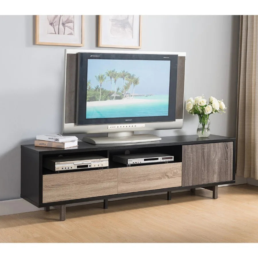 TV Stand TV Cabinet Media Stand Media Cabinet Black Distressed Grey Dark Taupe Two drawers One door 72 Long