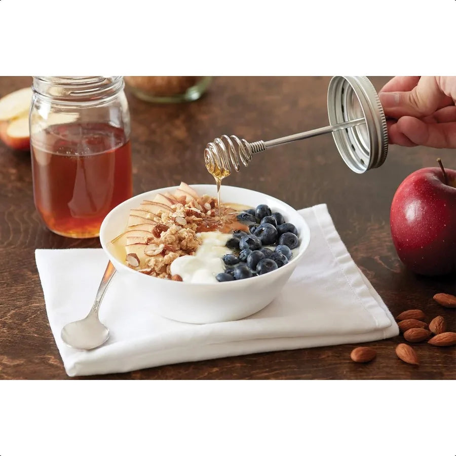 Jarware Honey Dipper Lid For Regular Mouth Mason Jars Stainless Steel 6.5" x 3"