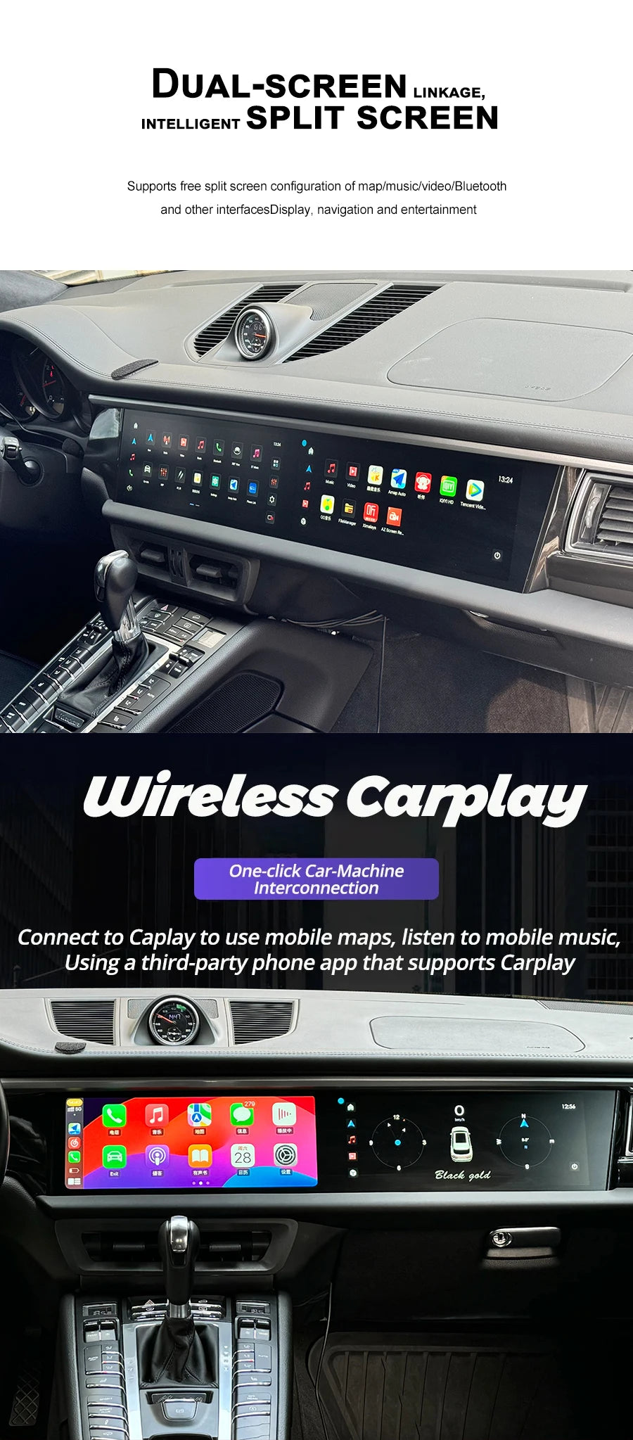 12.3inch Dual Android Screen For Porsche Macan 2011-2017 8G+256GB 2din Car GPS Multimedia Video Player  Radio Head Unit Carplay