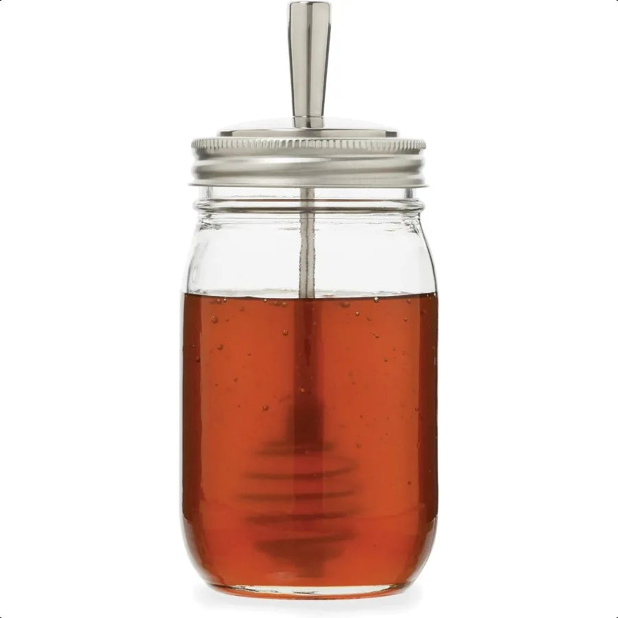 Jarware Honey Dipper Lid For Regular Mouth Mason Jars Stainless Steel 6.5" x 3"