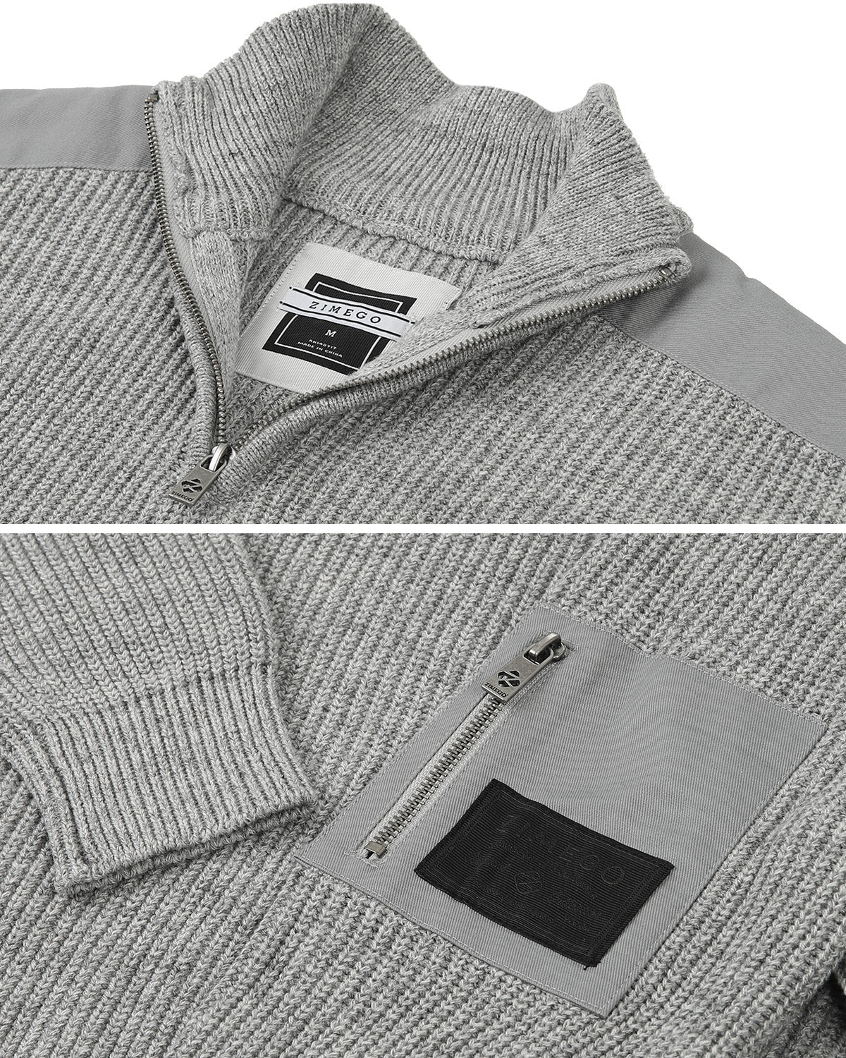 ZIMEGO Mens Long Sleeve Pullover Quarter Zip Mock Neck Polo Sweater